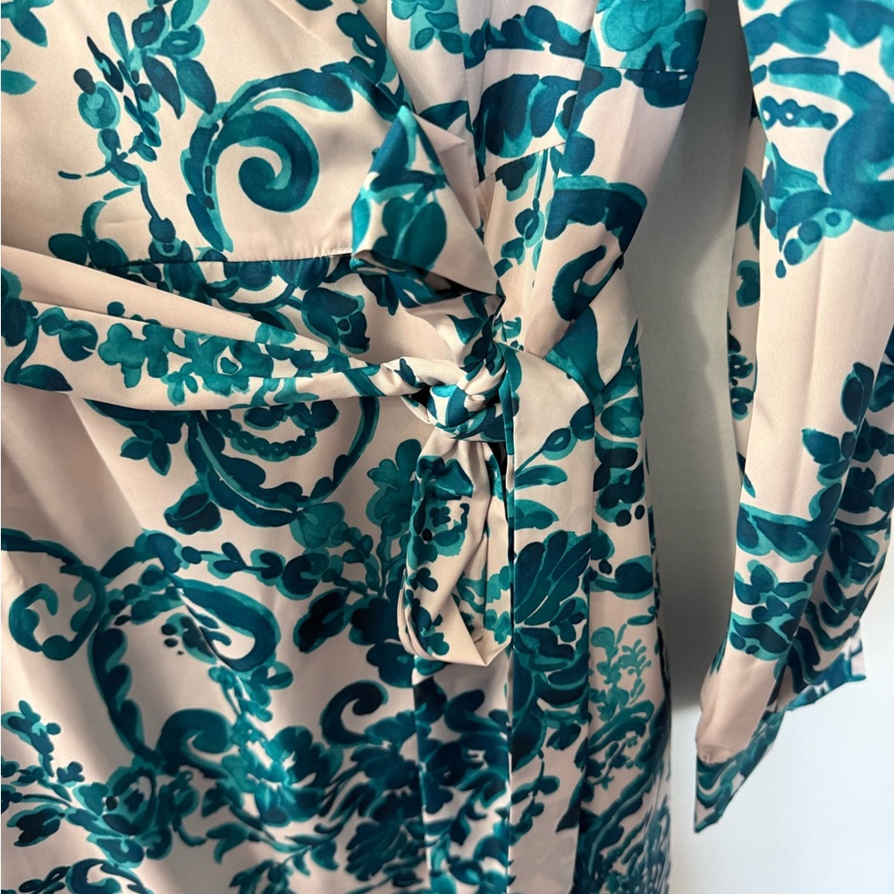 MARINA RINALDI DOMANDA Wrap Midi Dress in Teal Floral Print NWT 20 - Picture 8 of 13